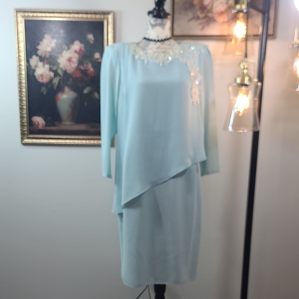 Vintage Ursala Of Switerland Lace Beaded Neckline Dress